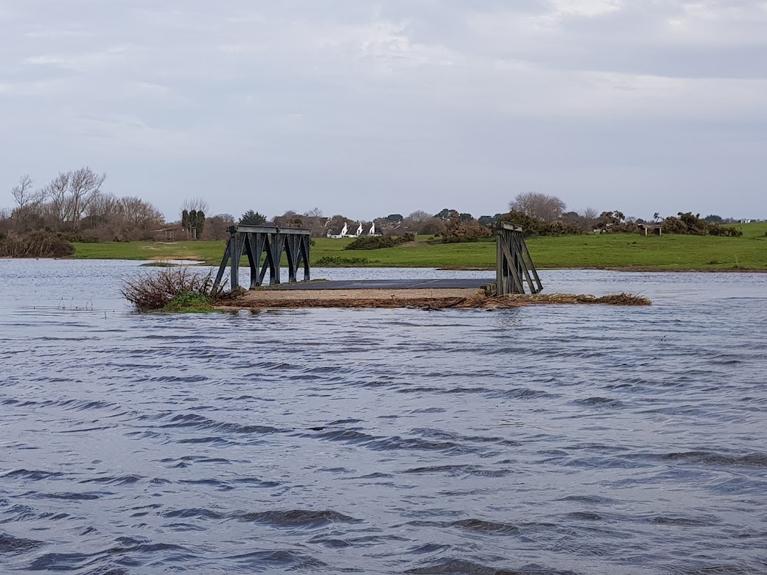 The Bailey Bridge stands out during a particularly high tide,